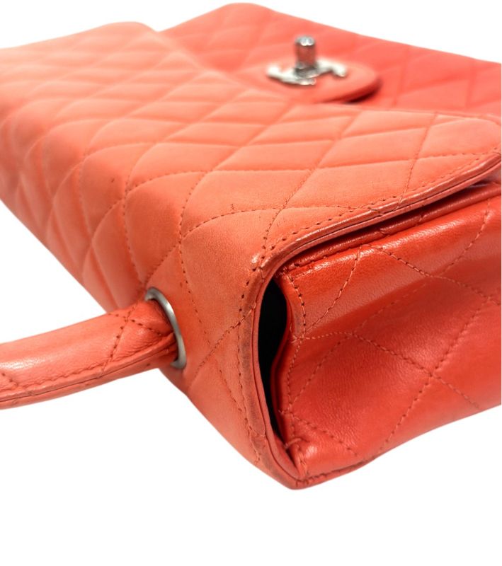 Chanel Orange Lambskin Quilted CC Top-Handle Tote Bag