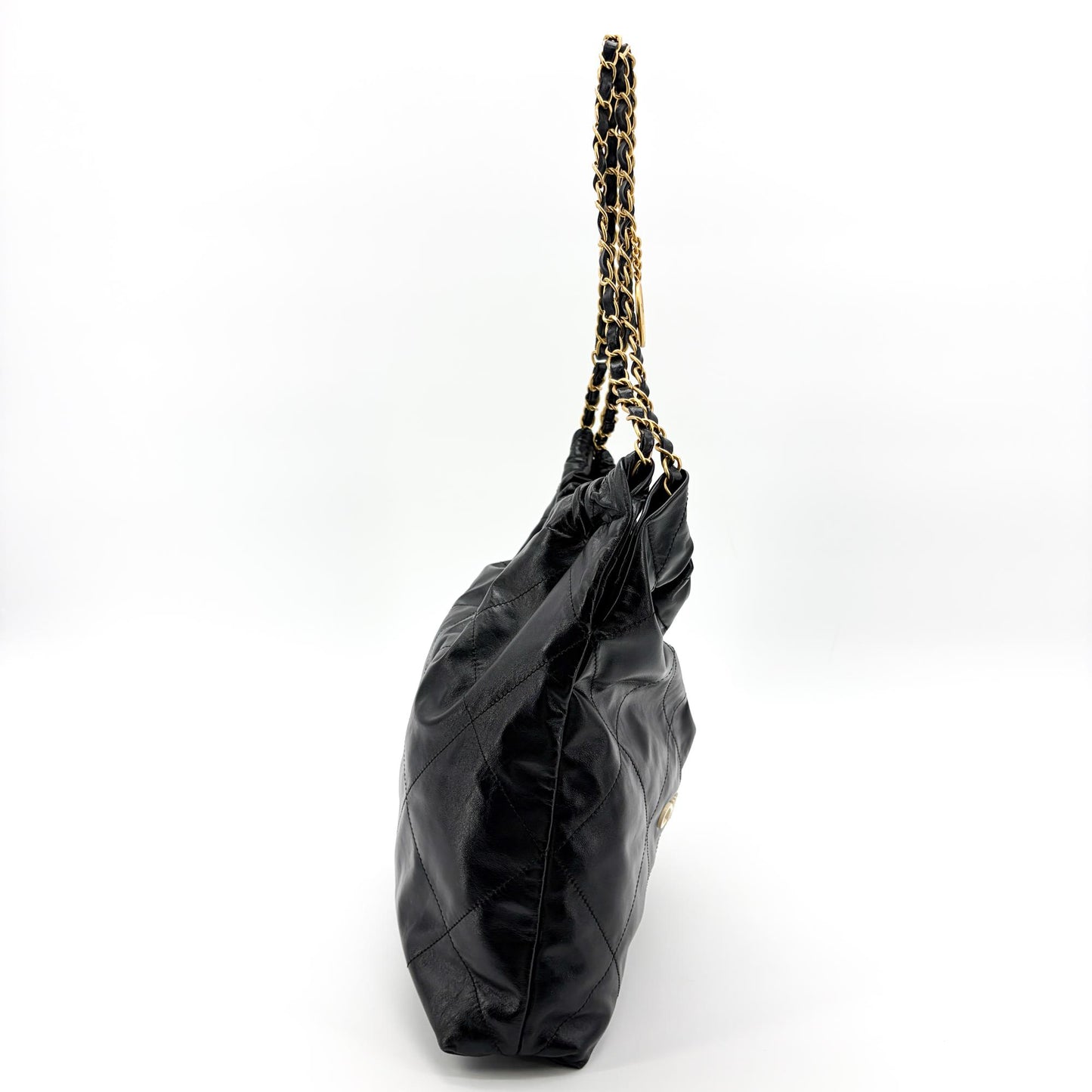 Chanel 22 Handbag Shiny Calfskin Black Gold Hardware