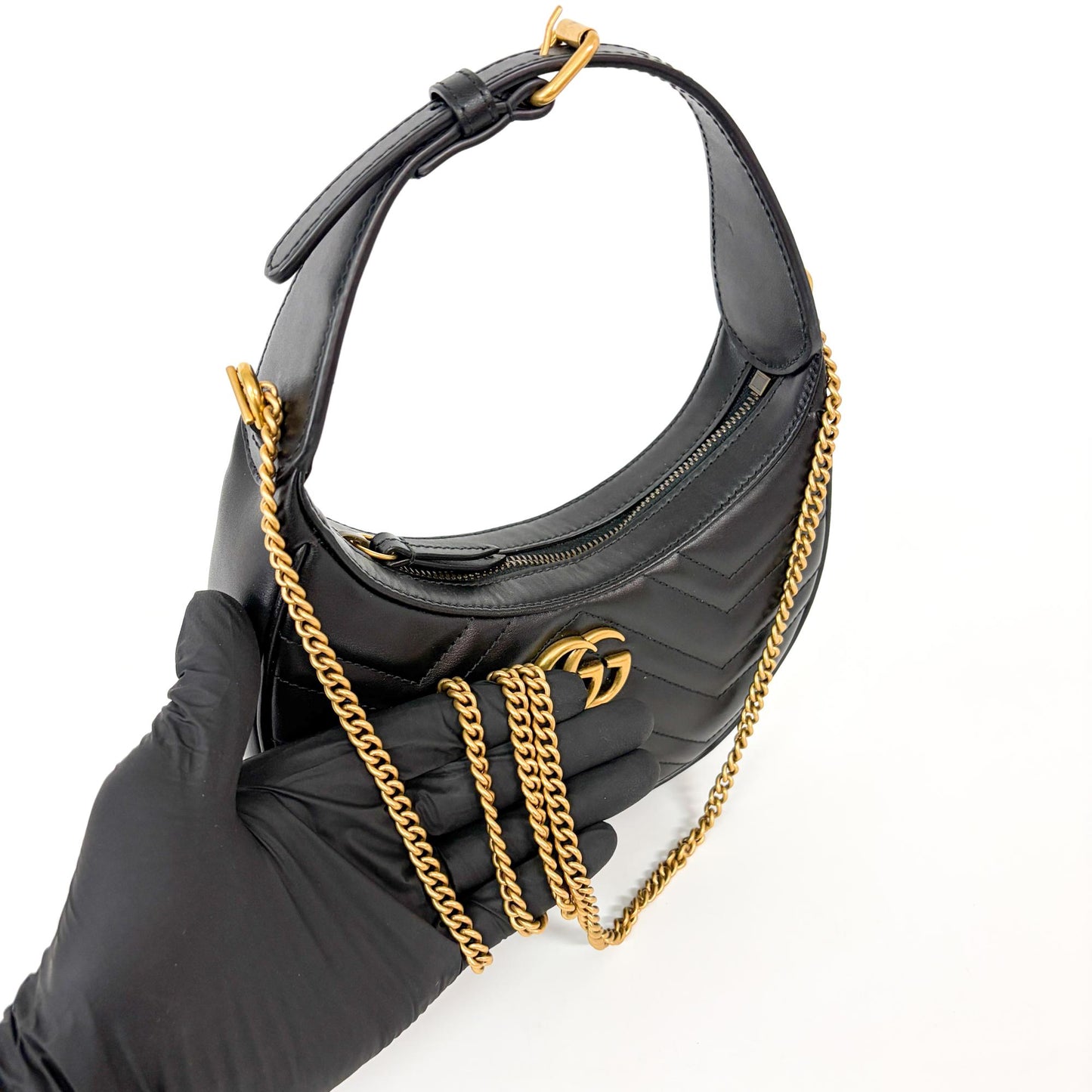 Gucci GG Marmont Half Moon Mini Shoulder Bag Black