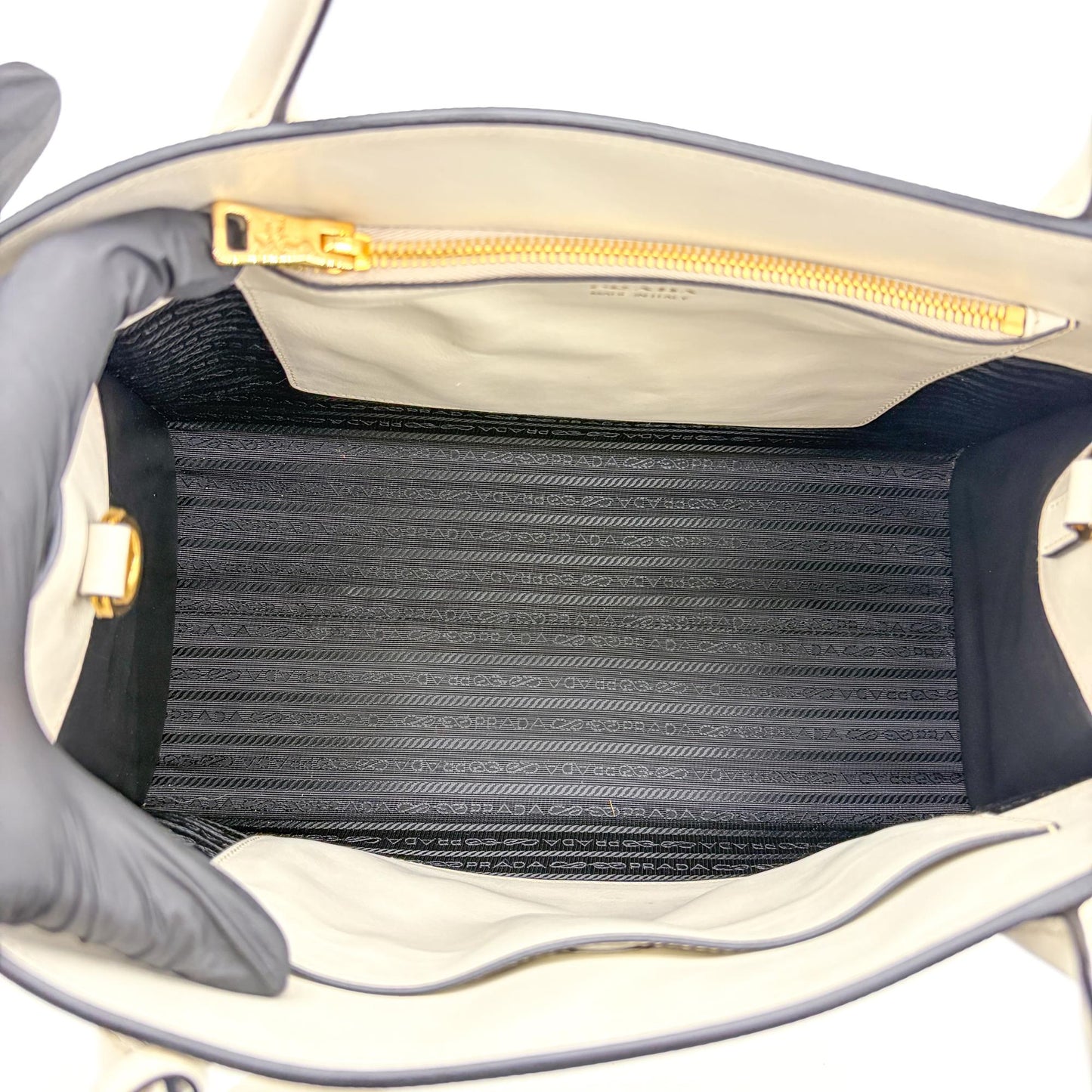 Prada Monochrome Small Saffiano Leather Tote Bag White