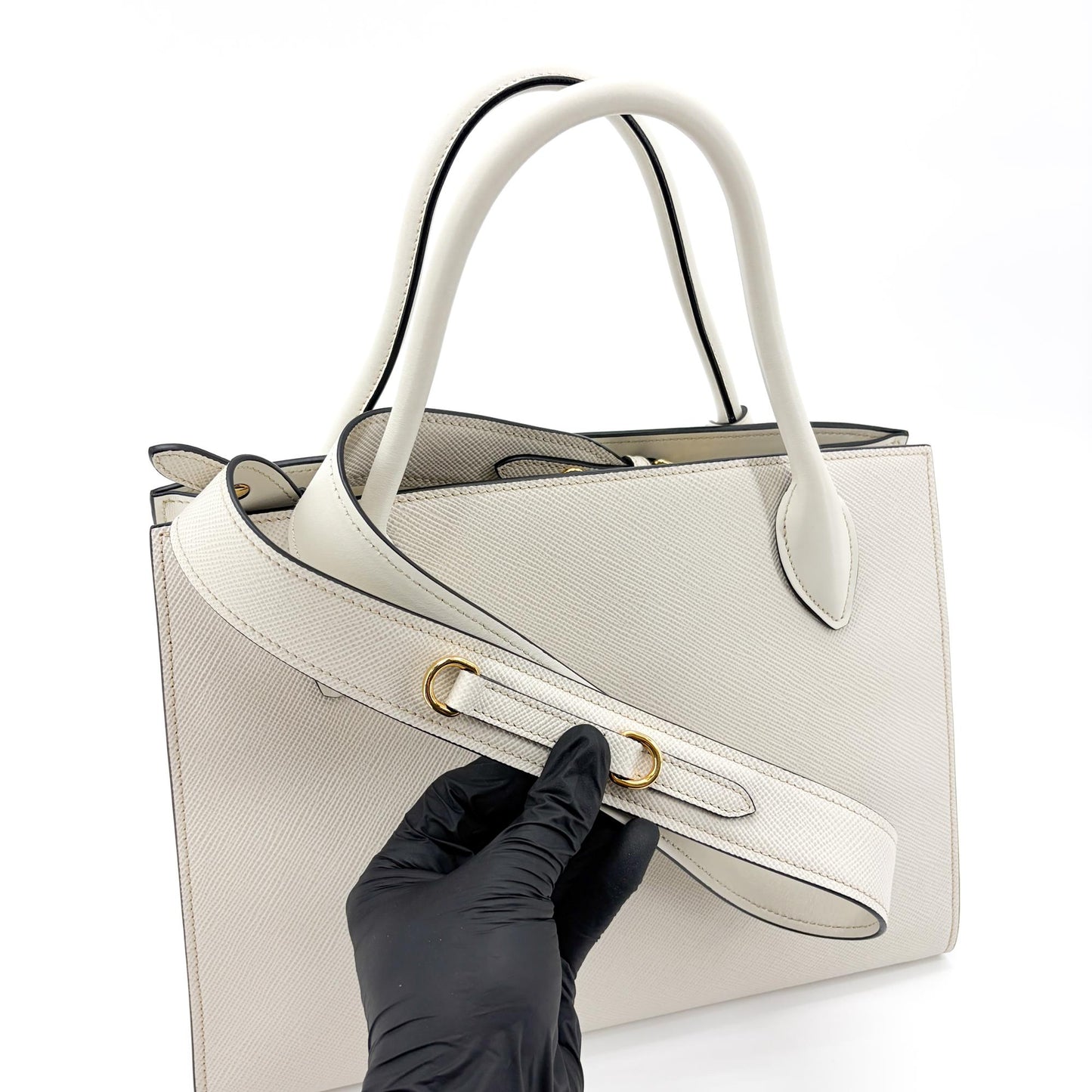 Prada Monochrome Small Saffiano Leather Tote Bag White
