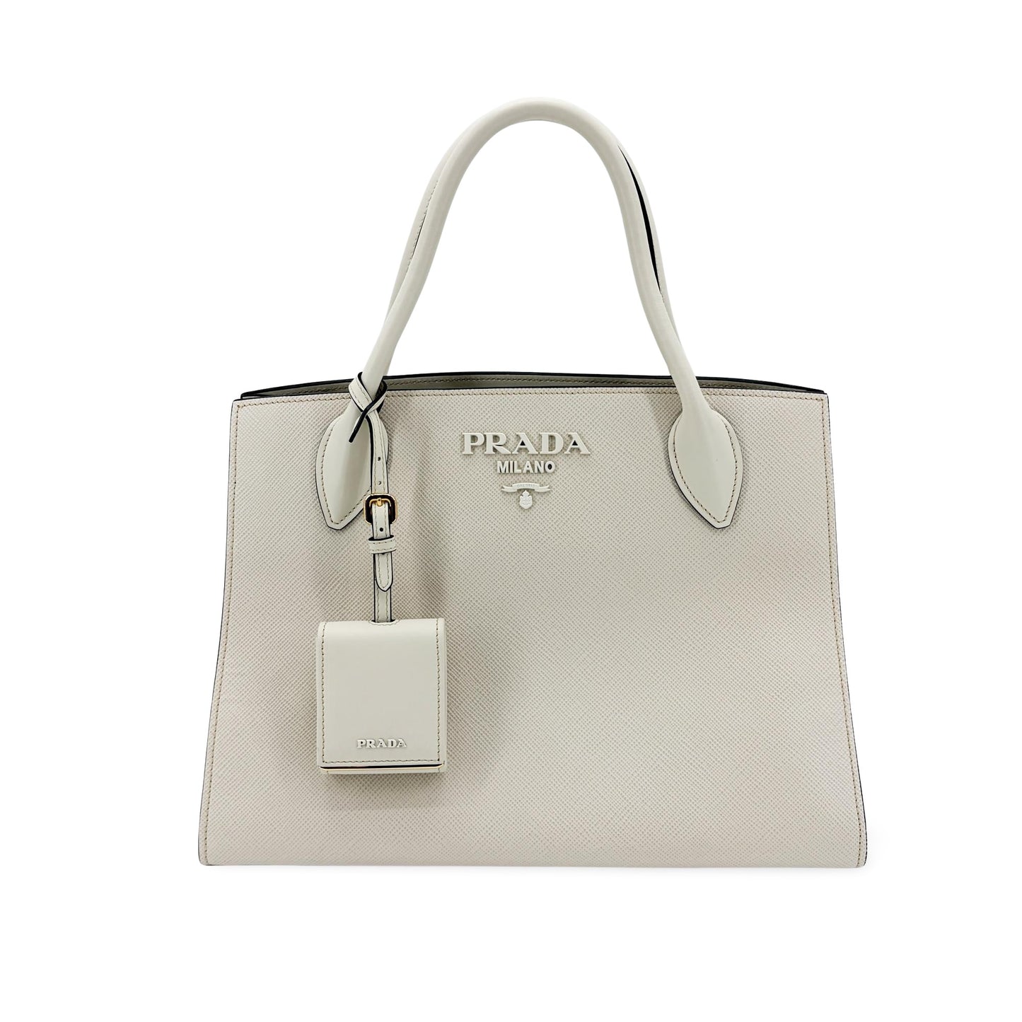 Prada Monochrome Small Saffiano Leather Tote Bag White
