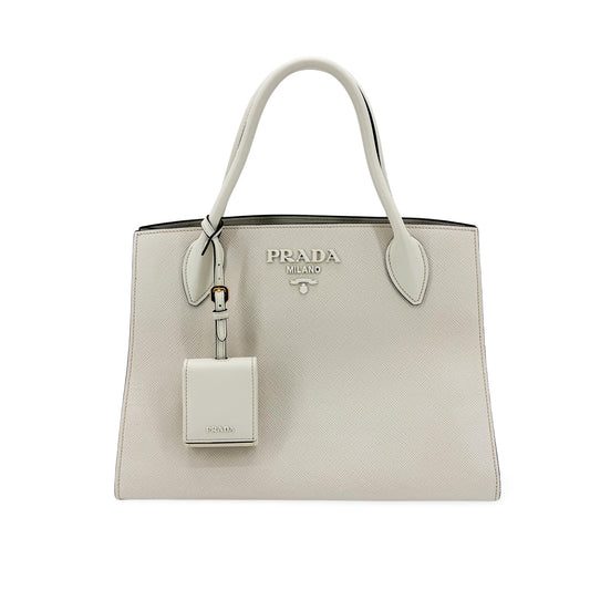 Prada Monochrome Small Saffiano Leather Tote Bag White