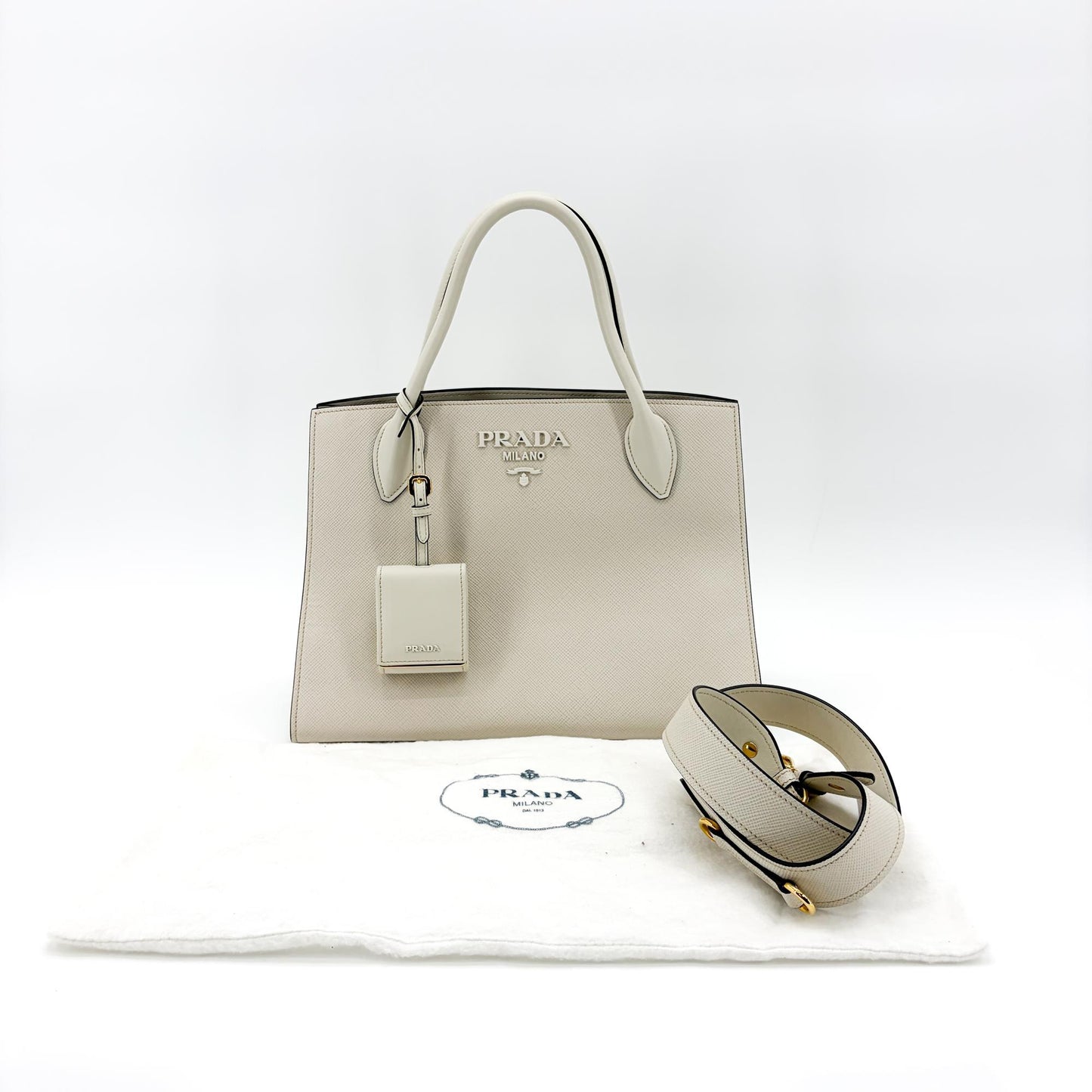 Prada Monochrome Small Saffiano Leather Tote Bag White