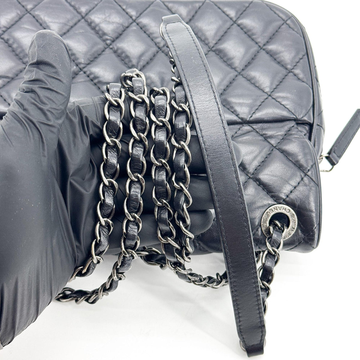 Chanel Yeezy Caviar Flap Bag Silver Hardware Black