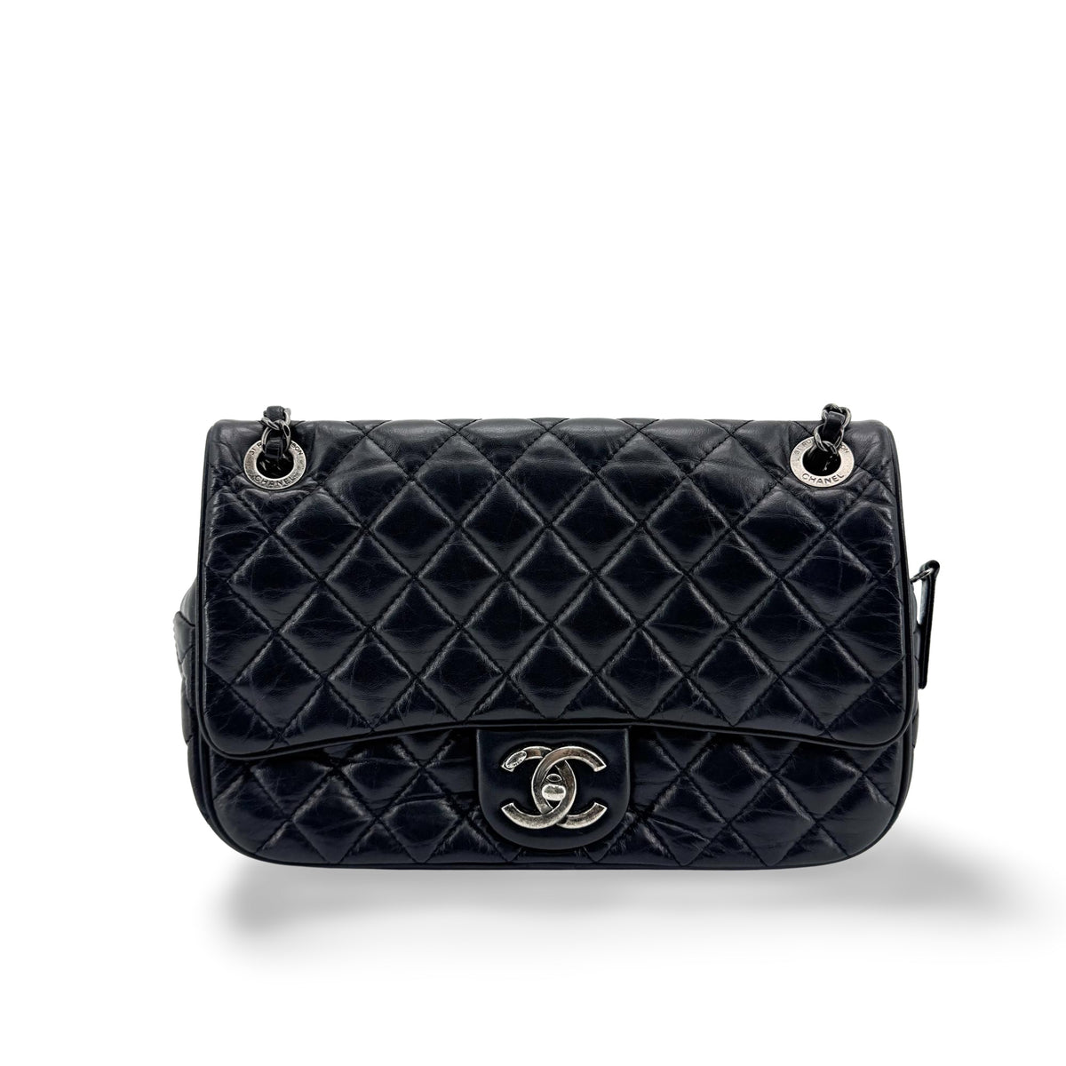 Chanel Yeezy Caviar Flap Bag Silver Hardware Black