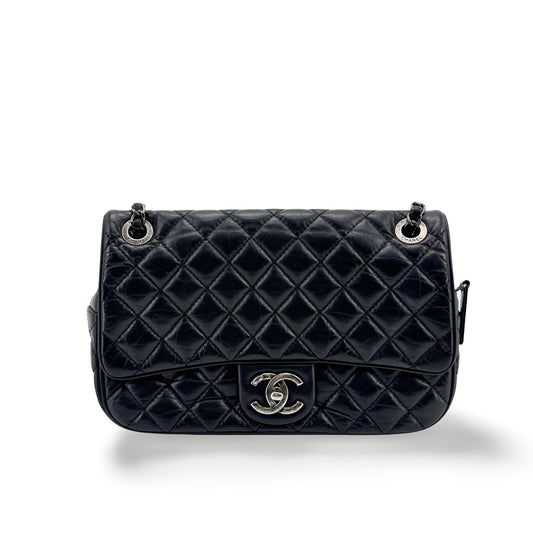 Chanel Yeezy Caviar Flap Bag Silver Hardware Black