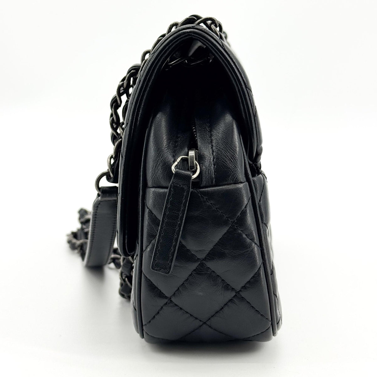 Chanel Yeezy Caviar Flap Bag Silver Hardware Black
