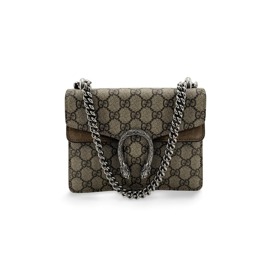Gucci Dionysus Super Mini GG Supreme Chain Crossbody Bag Beige Brown