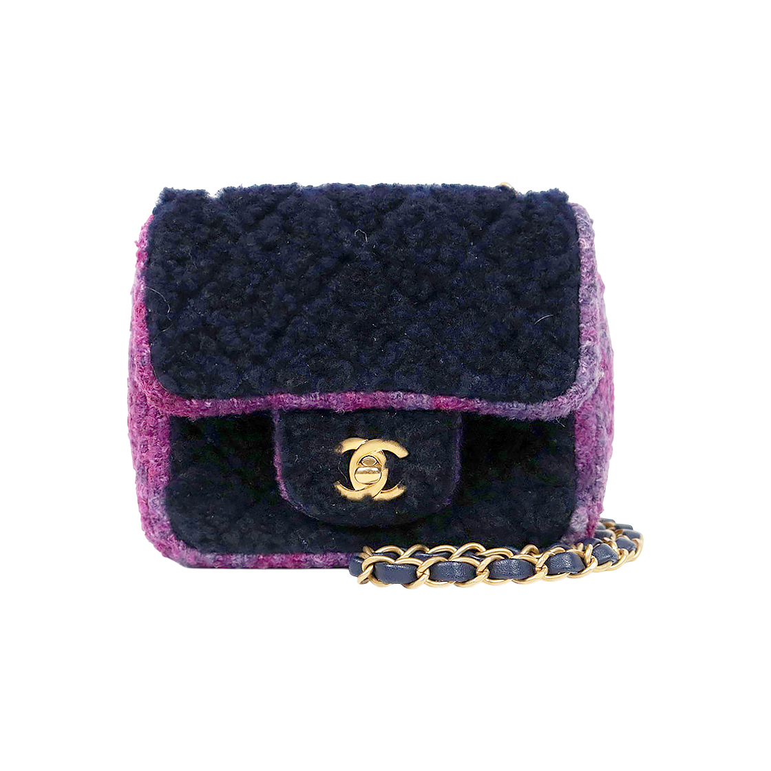 Chanel Black and Purple Shearling Flap Crossbody Bag