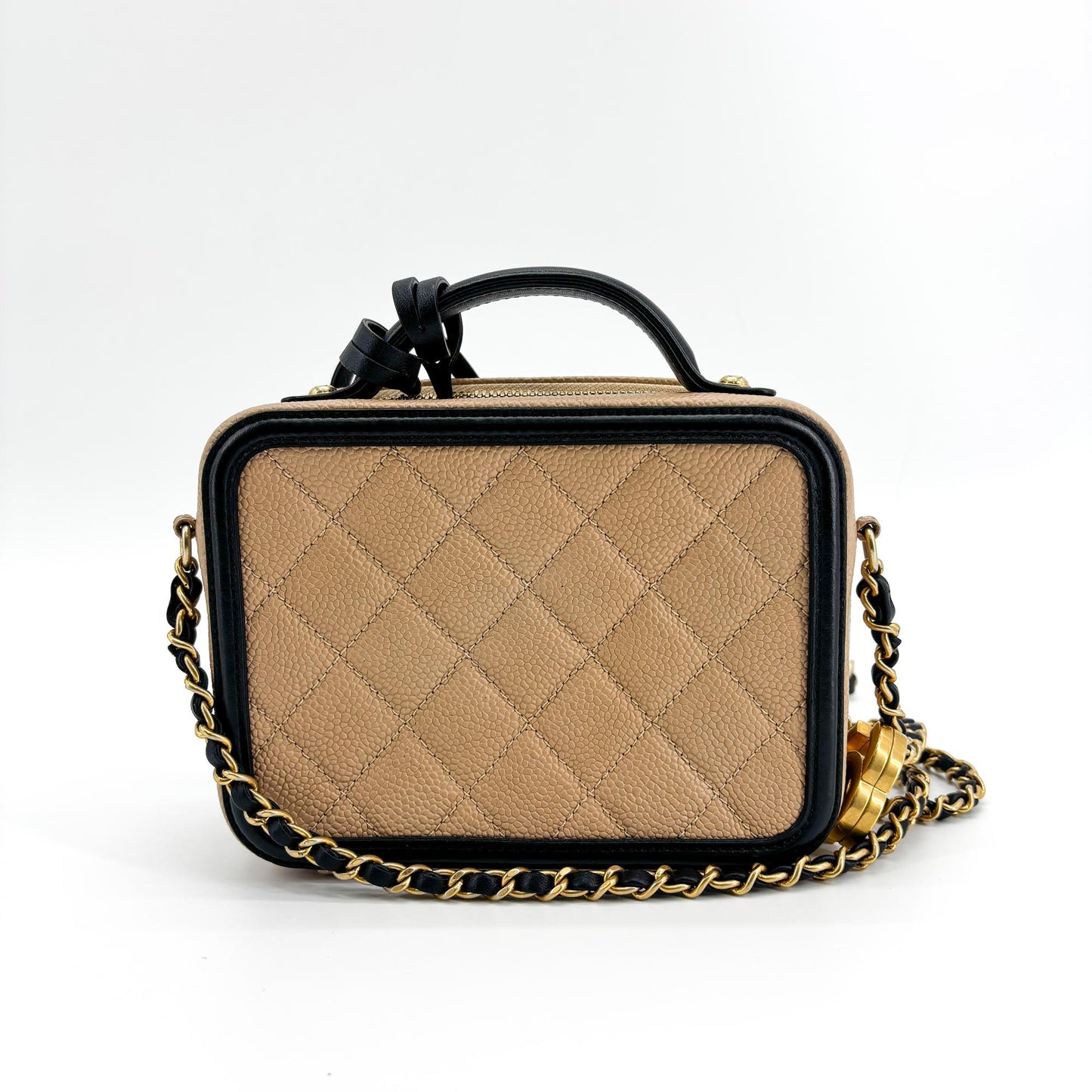 Chanel CC Filigree Vanity Case Small Beige Black