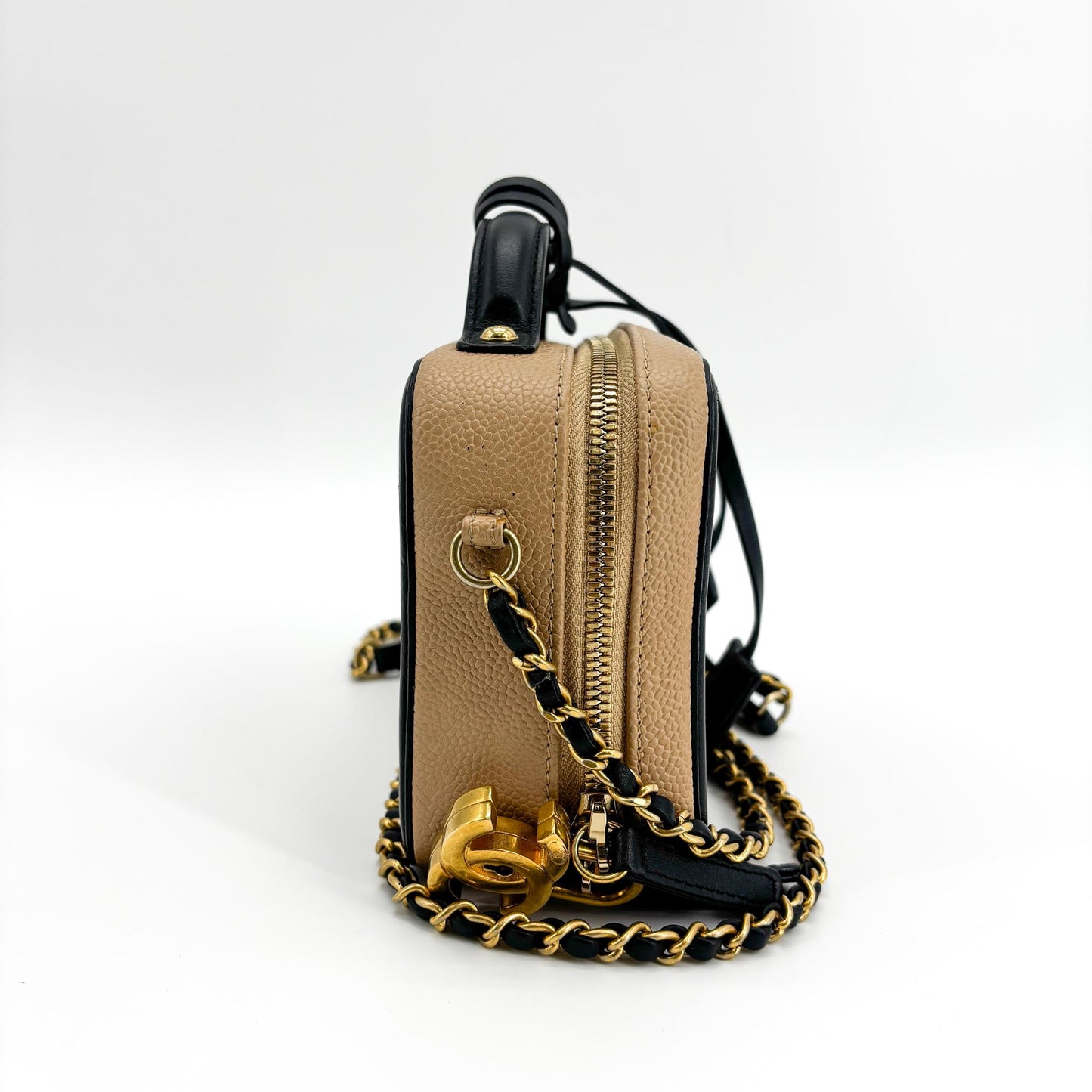 Chanel CC Filigree Vanity Case Small Beige Black