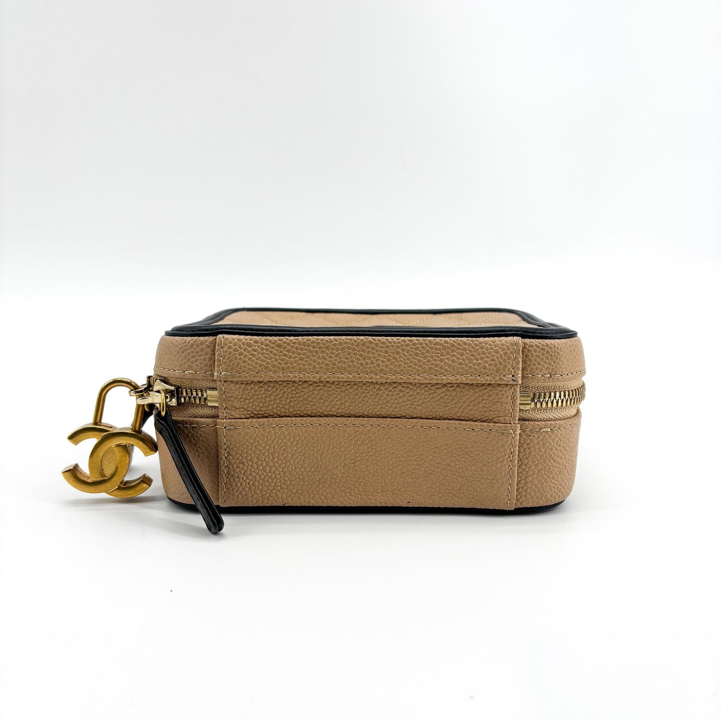 Chanel CC Filigree Vanity Case Small Beige Black