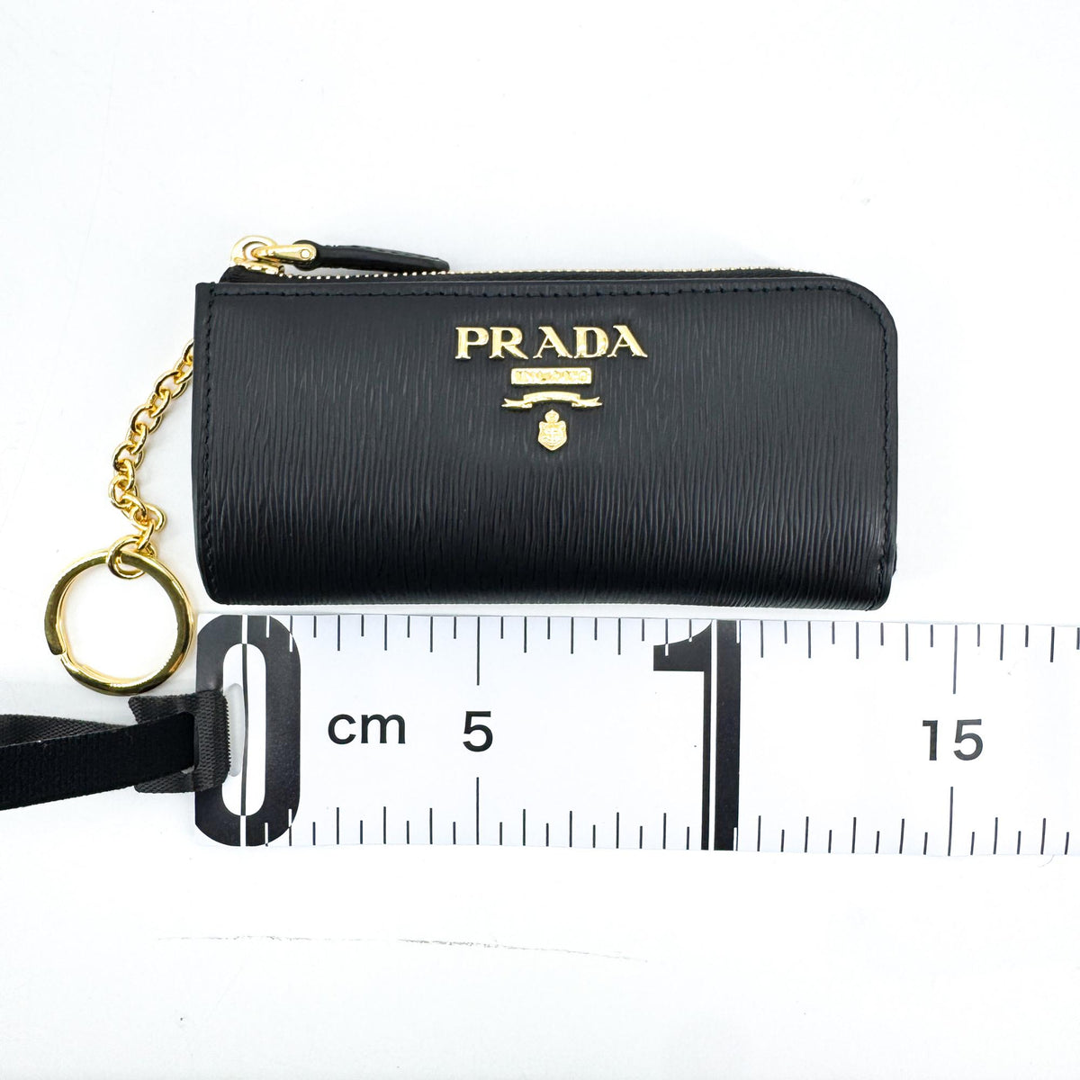 Prada Vitello Move Zipper Key Clutch Black Gold Hardware