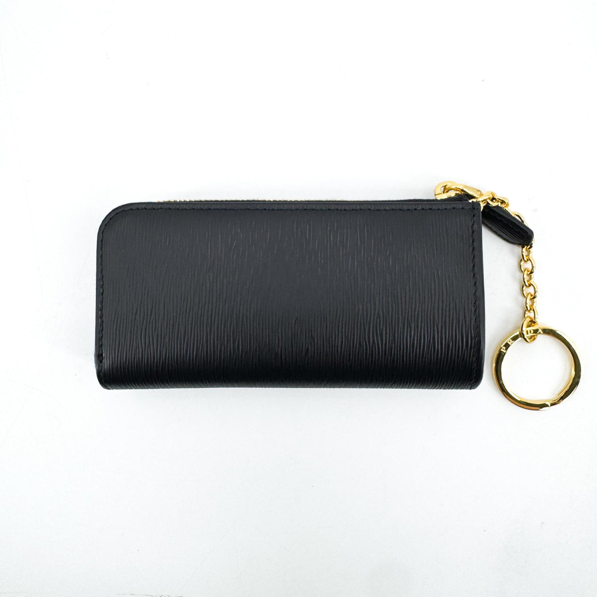 Prada Vitello Move Zipper Key Clutch Black Gold Hardware