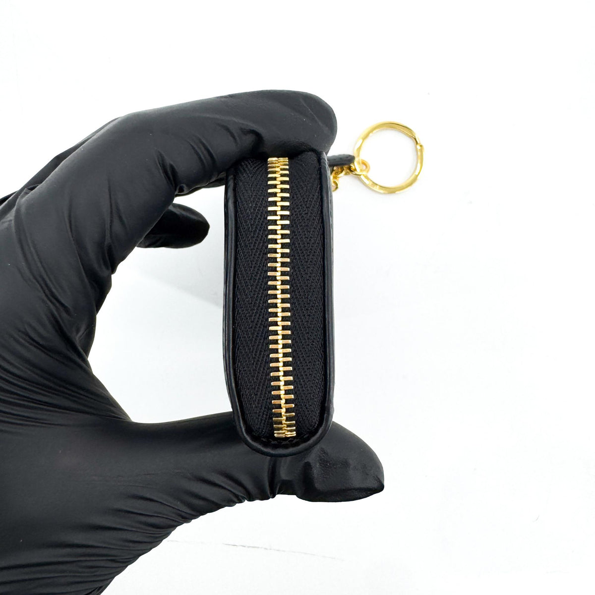 Prada Vitello Move Zipper Key Clutch Black Gold Hardware