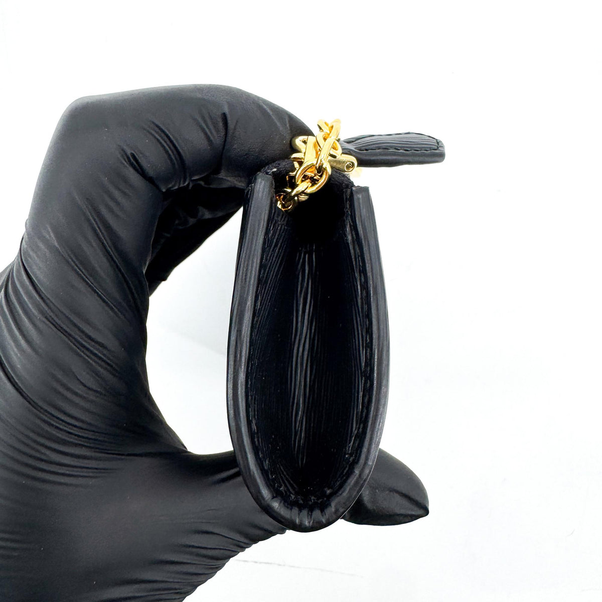 Prada Vitello Move Zipper Key Clutch Black Gold Hardware