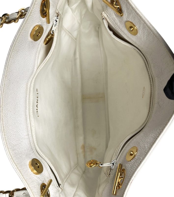 Chanel White Caviar Big CC Chain Shoulder Bag