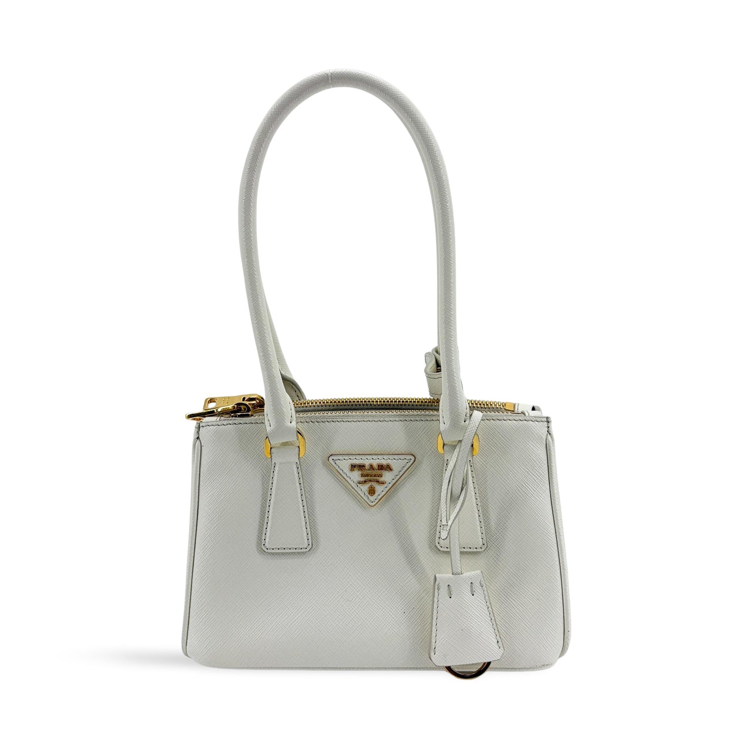 Prada Galleria Saffiano Micro Shoulder Bag White with Gold Hardware