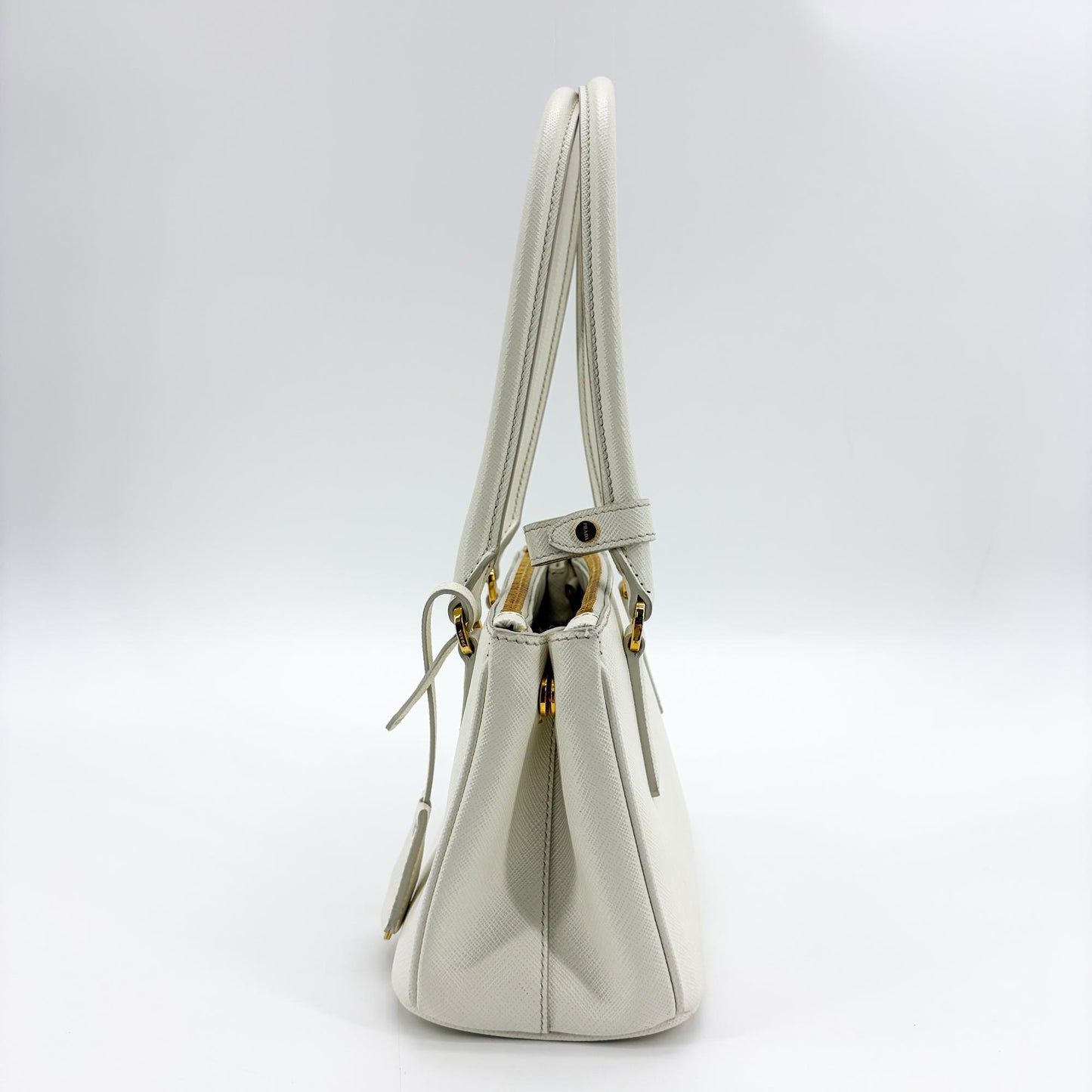 Prada Galleria Saffiano Micro Shoulder Bag White with Gold Hardware