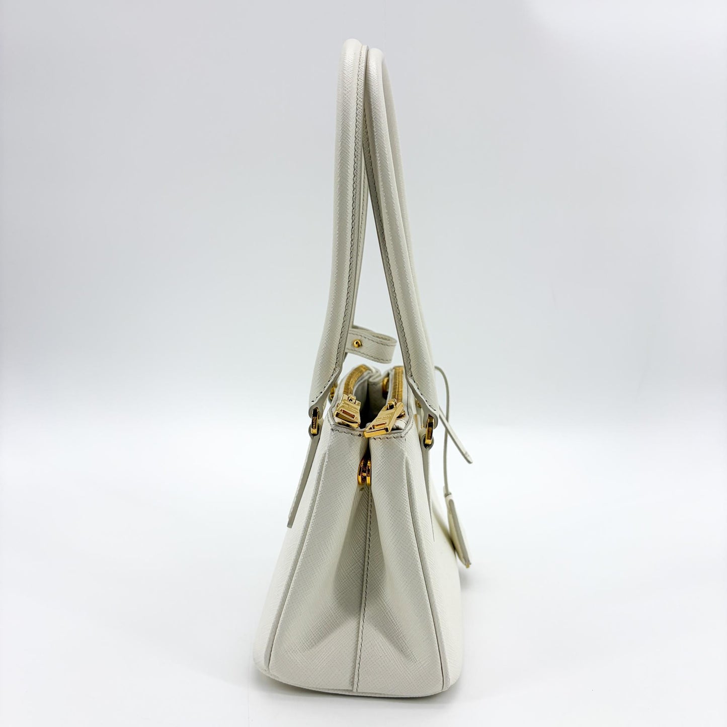 Prada Galleria Saffiano Micro Shoulder Bag White with Gold Hardware