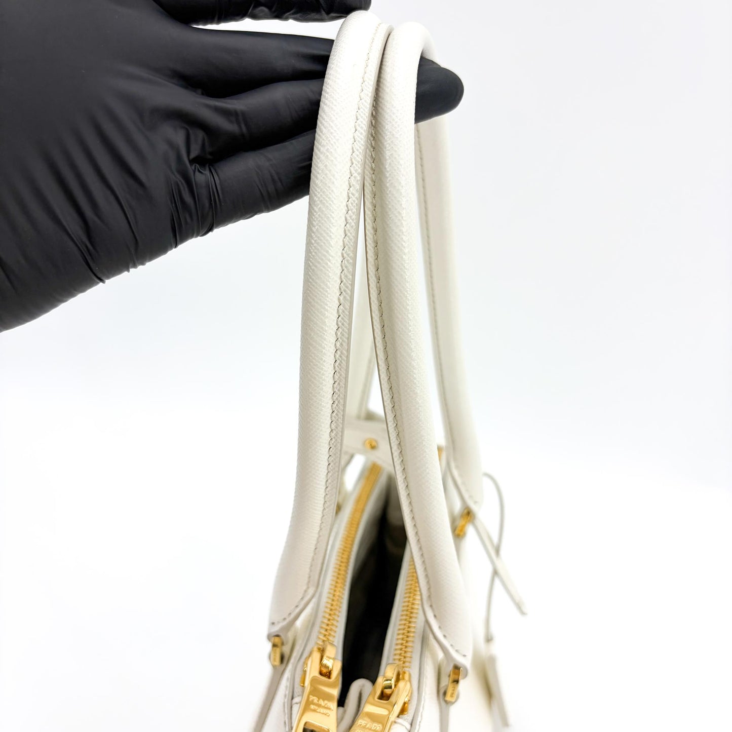 Prada Galleria Saffiano Micro Shoulder Bag White with Gold Hardware