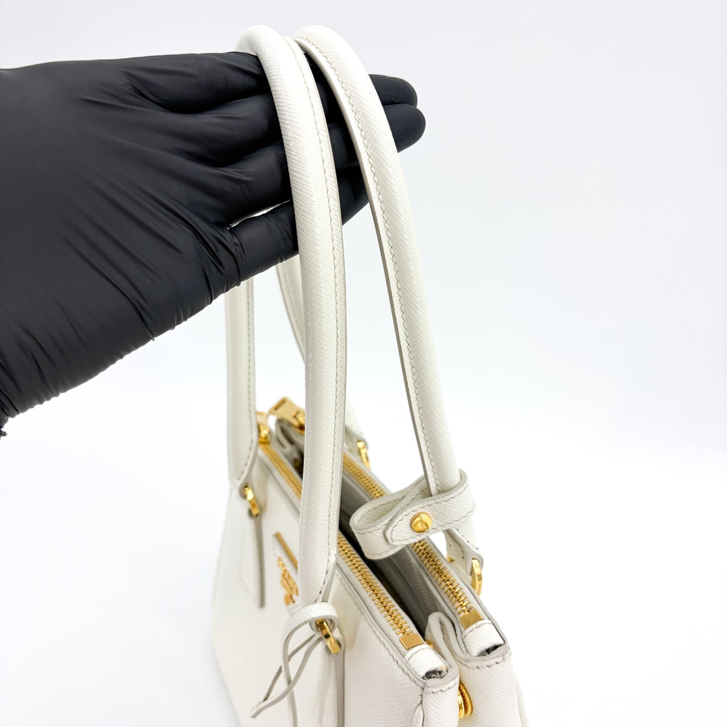 Prada Galleria Saffiano Micro Shoulder Bag White with Gold Hardware