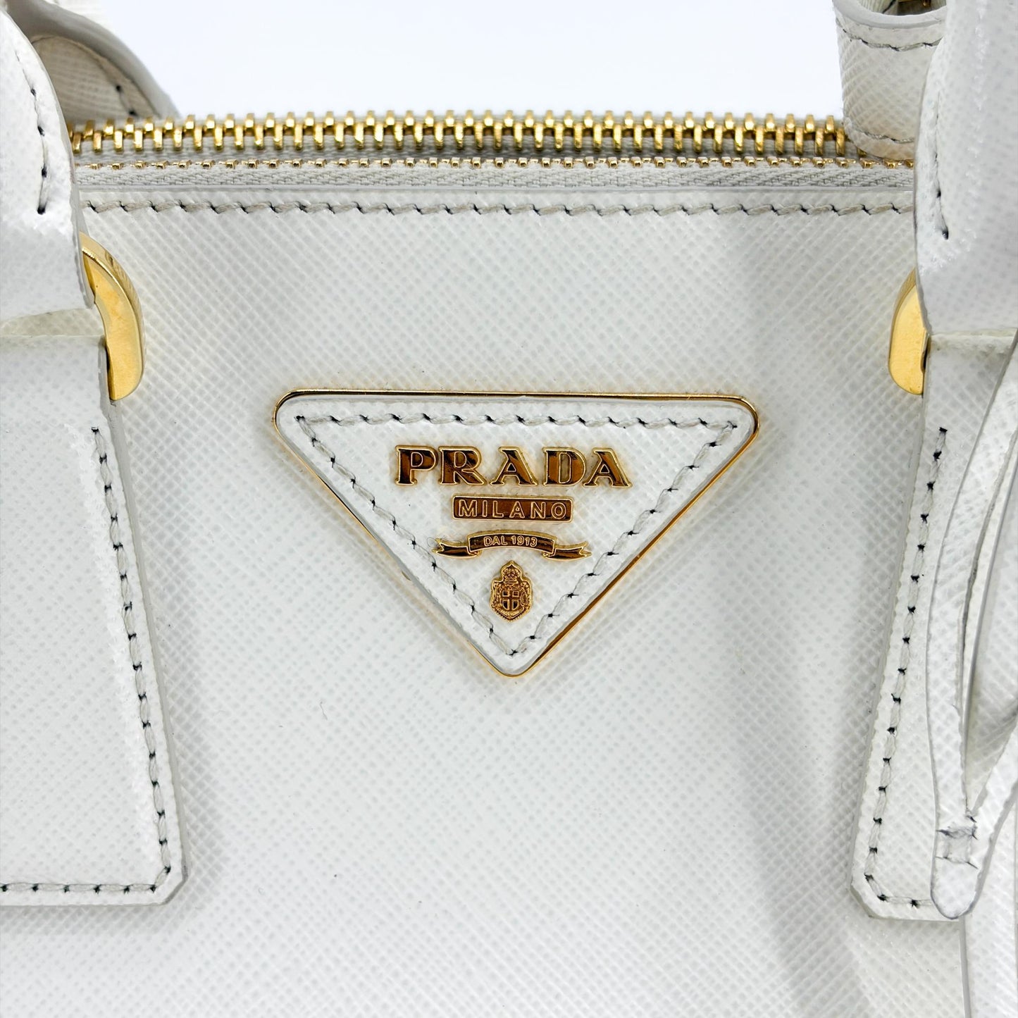 Prada Galleria Saffiano Micro Shoulder Bag White with Gold Hardware