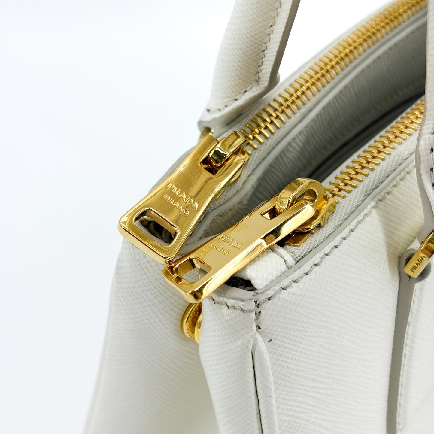 Prada Galleria Saffiano Micro Shoulder Bag White with Gold Hardware