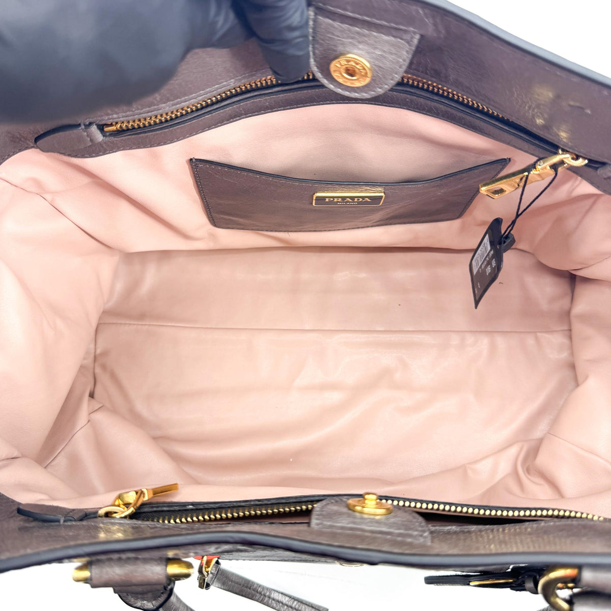 Prada Vitello Shine Tote Bag Dark Gray Gold Hardware