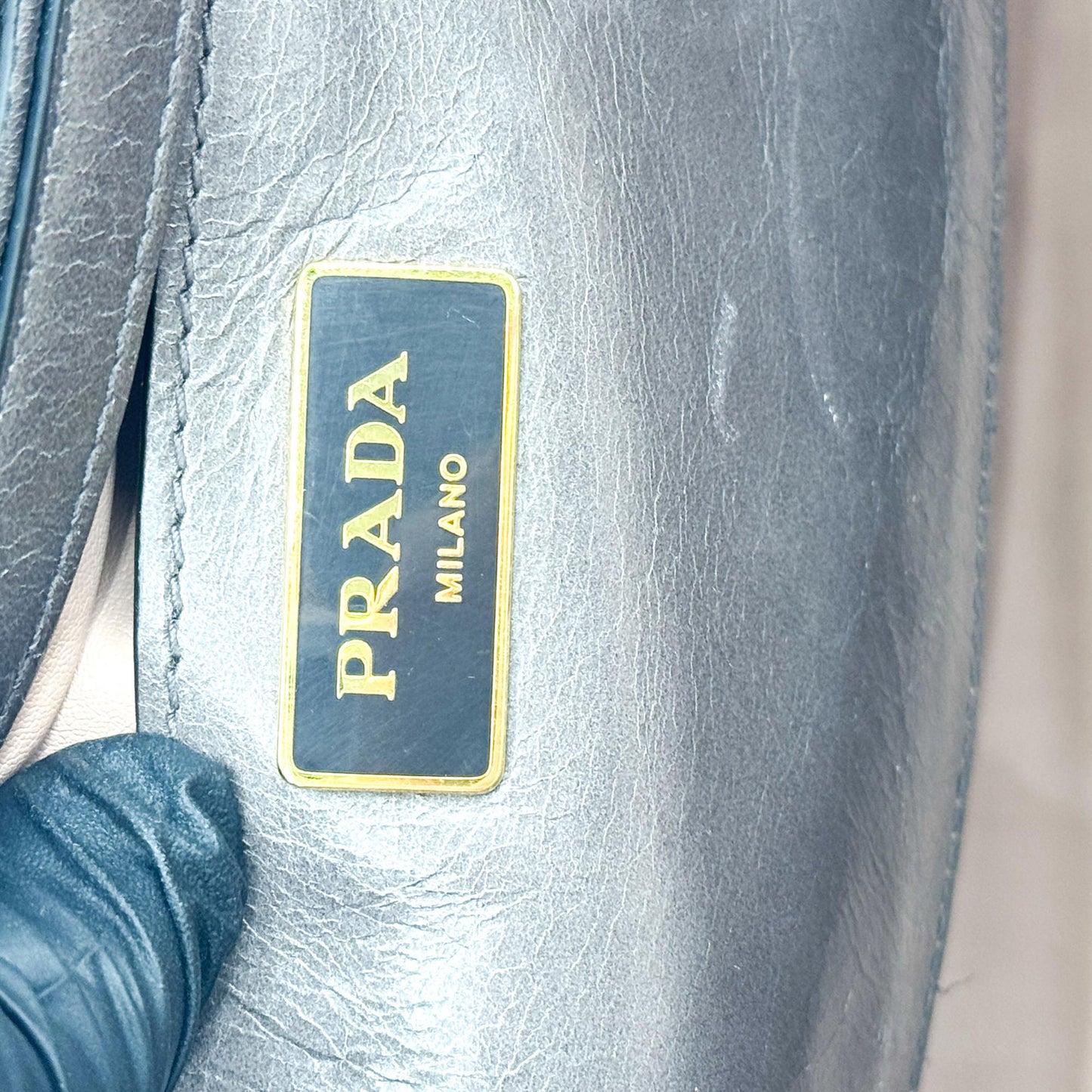 Prada Vitello Shine Tote Bag Dark Gray Gold Hardware