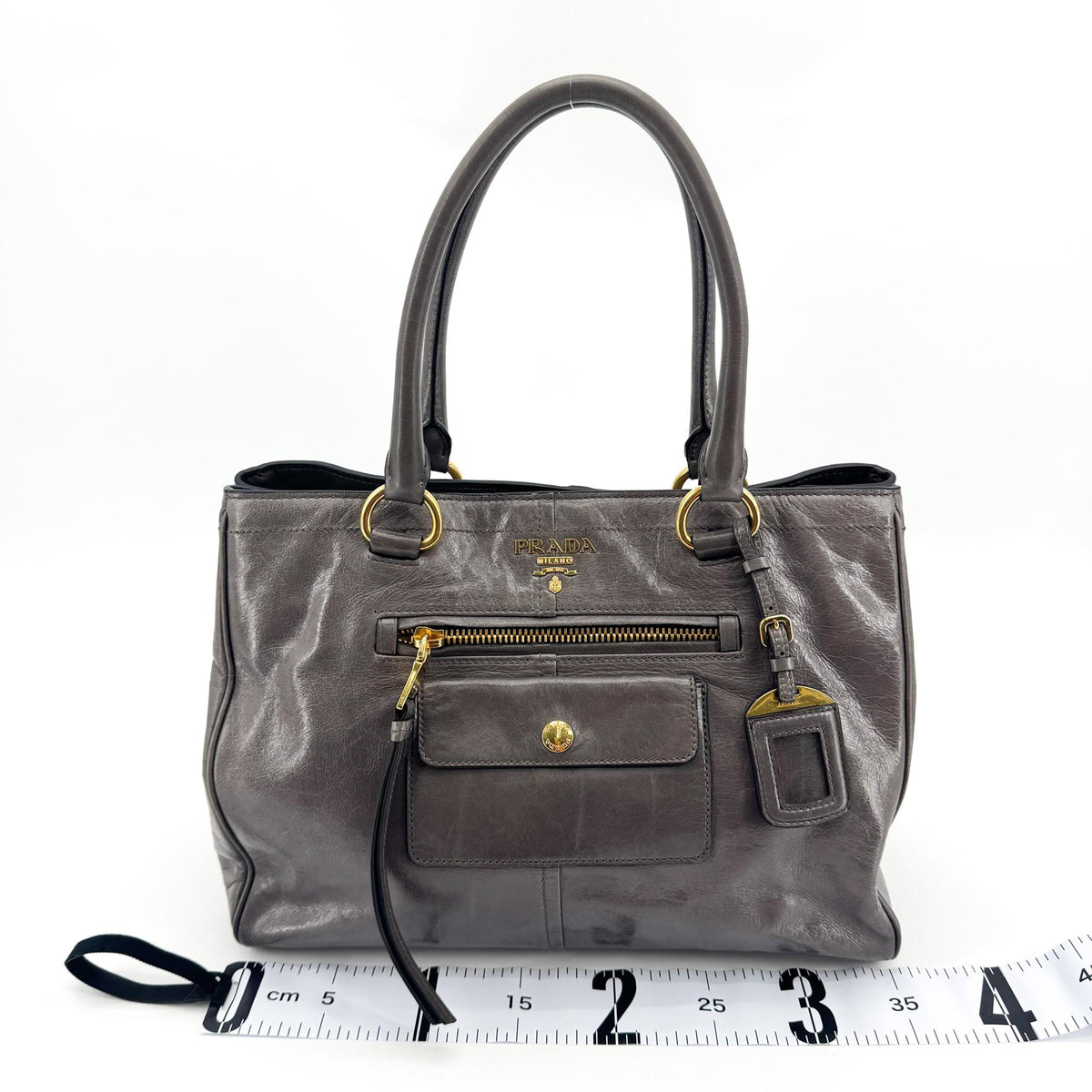 Prada Vitello Shine Tote Bag Dark Gray Gold Hardware