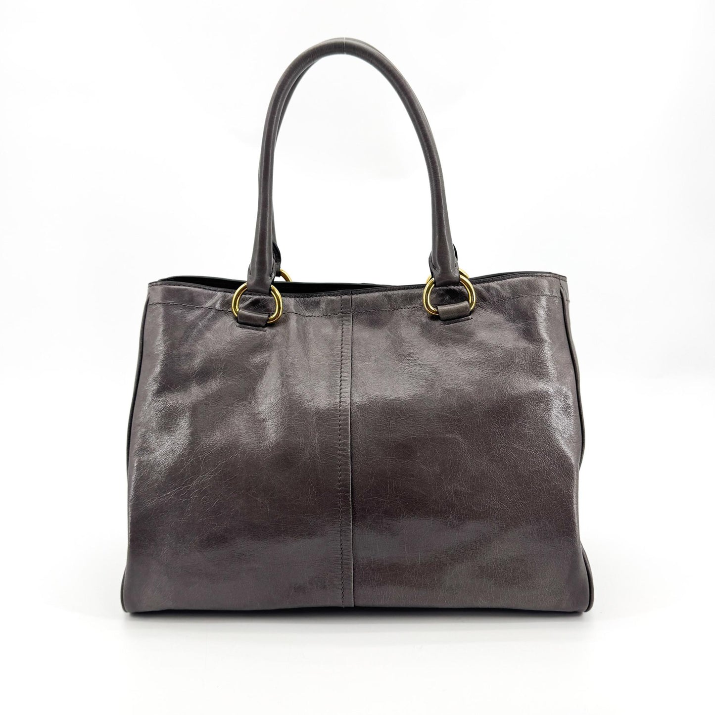 Prada Vitello Shine Tote Bag Dark Gray Gold Hardware