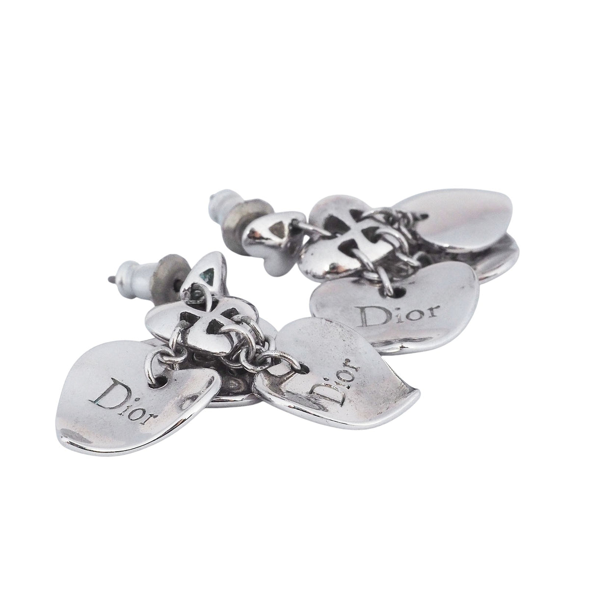 Dior Steel Triple Heart Earrings