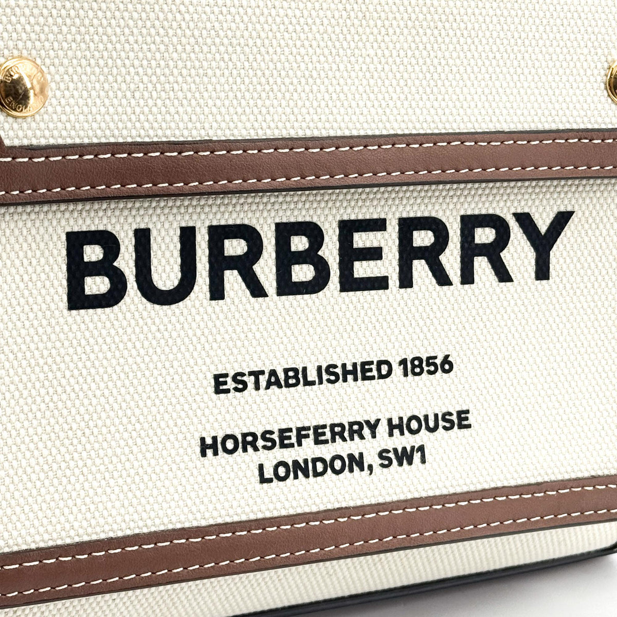 Burberry Mini Two-Tone Canvas Leather Pocket Bag Malt Brown