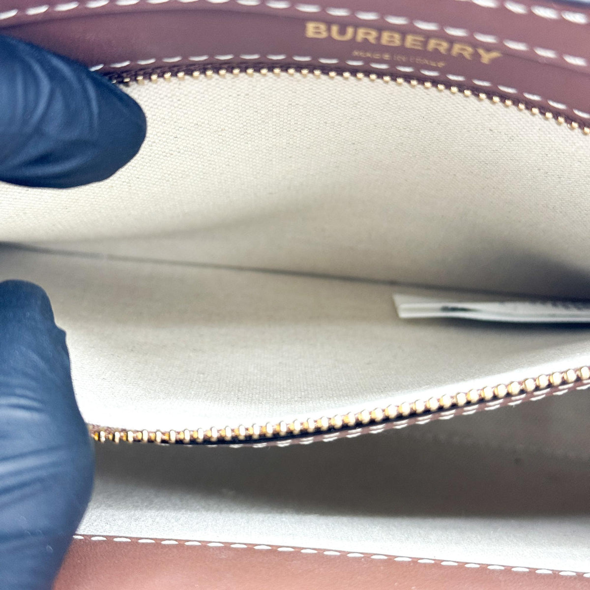 Burberry Mini Two-Tone Canvas Leather Pocket Bag Malt Brown