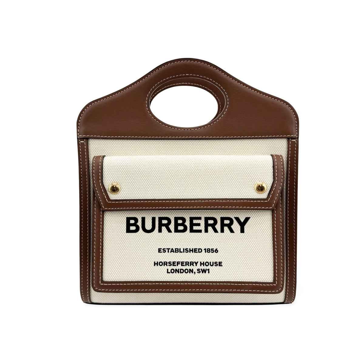 Burberry Mini Two-Tone Canvas Leather Pocket Bag Malt Brown