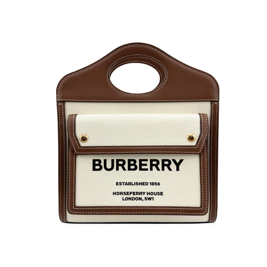 Burberry Mini Two-Tone Canvas Leather Pocket Bag Malt Brown