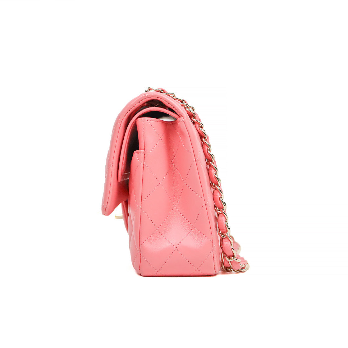 Chanel Pink Medium Lambskin Classic Bag with Double Flap and Built-in Chip