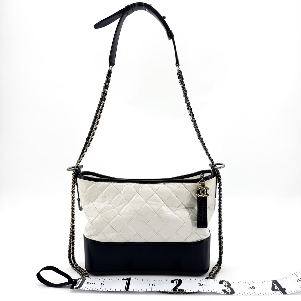 Chanel Gabrielle Small Hobo Bag Aged Calfskin White Black
