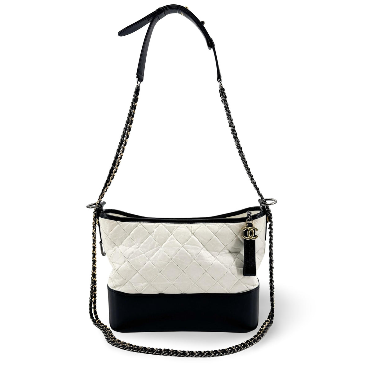 Chanel Gabrielle Small Hobo Bag Aged Calfskin White Black