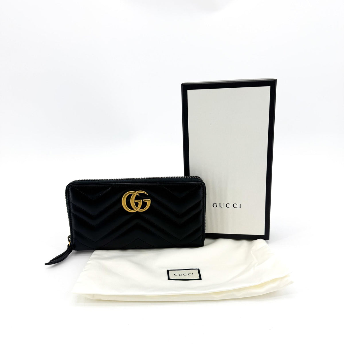 Gucci GG Marmont Zipper Around Long Wallet Black