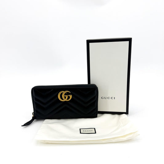 Gucci GG Marmont Zipper Around Long Wallet Black