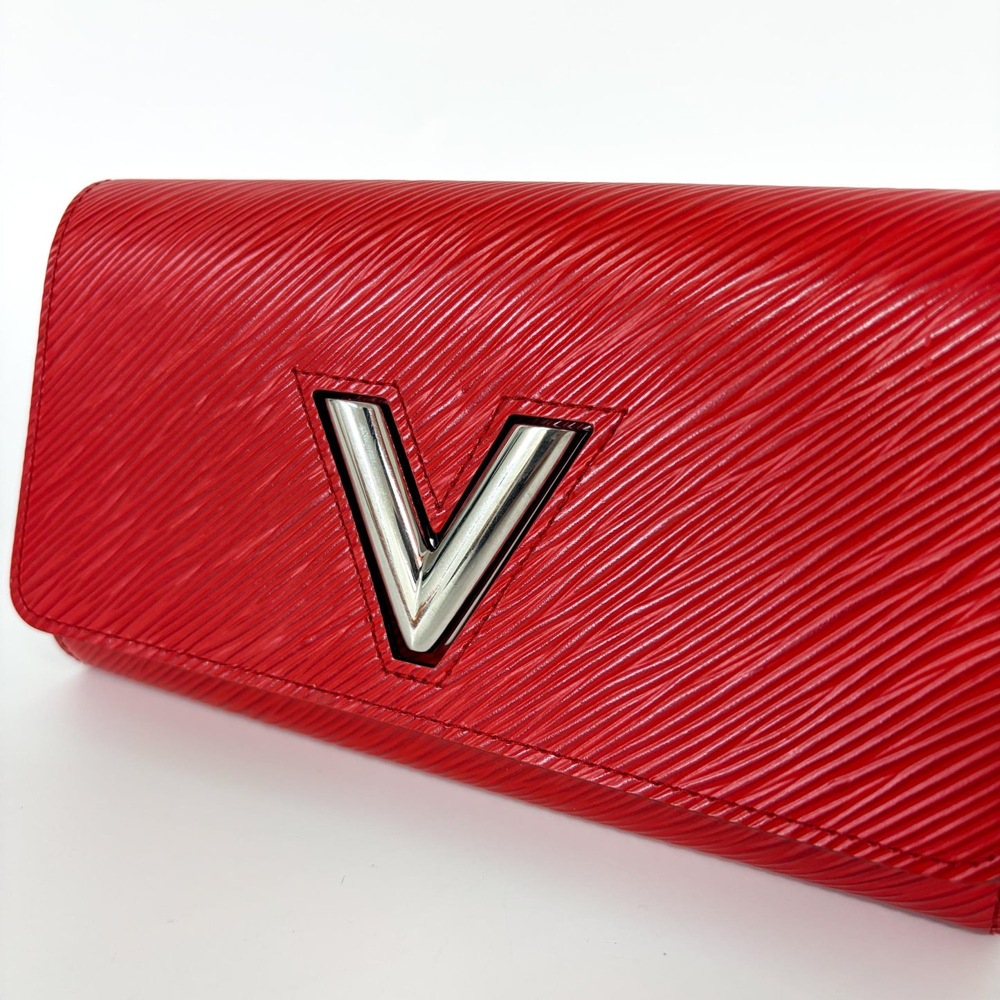 Louis Vuitton Epi Twist Chain Wallet Red Silver Hardware
