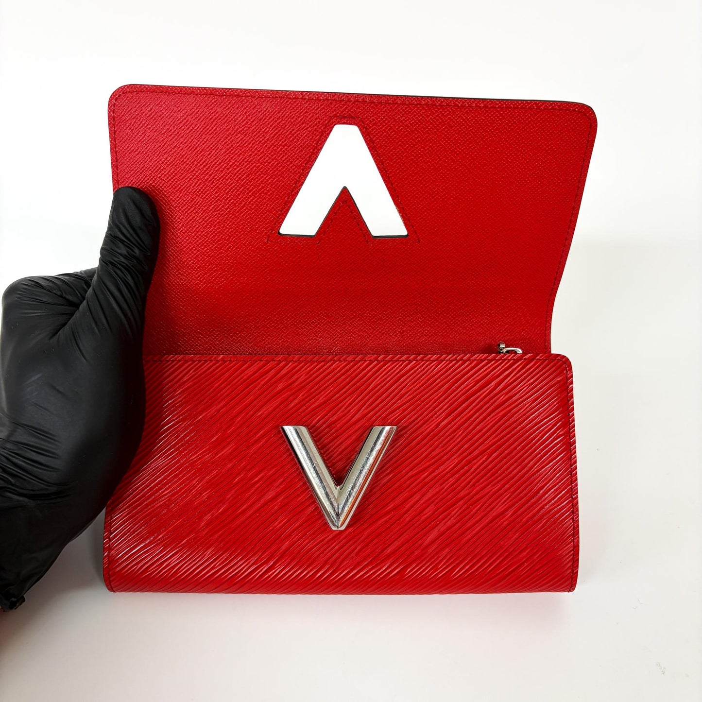 Louis Vuitton Epi Twist Chain Wallet Red Silver Hardware