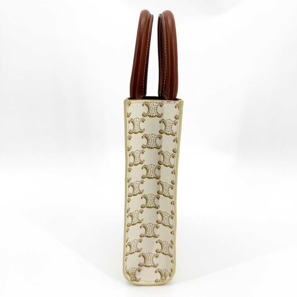 Celine Mini Vertical Cabas Bag Triomphe Canvas White Tan