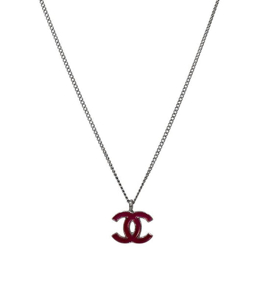 Chanel Pink CC Silver Necklace