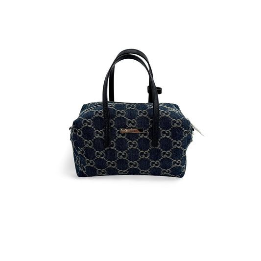 Gucci GG Denim Mini Top Handle Bag Blue Black