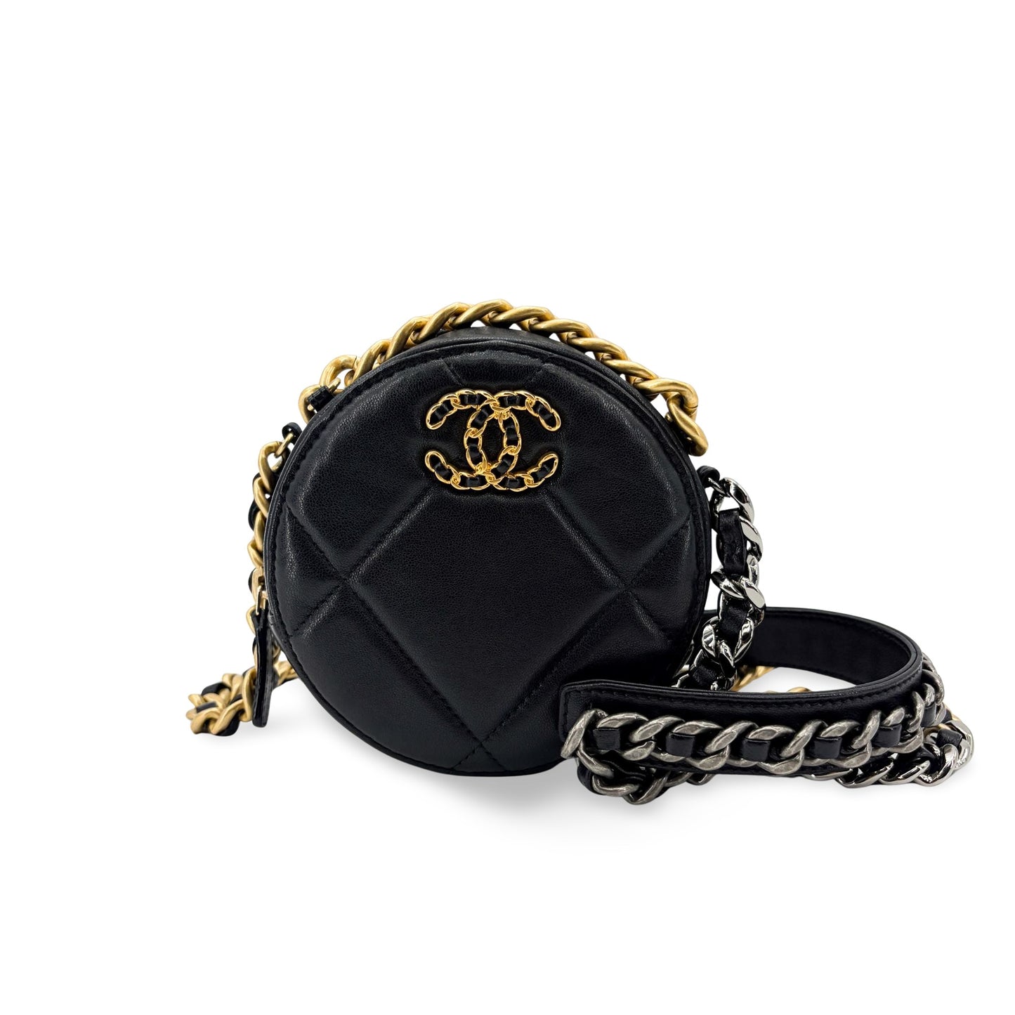 Chanel 19 Round Clutch with Chain Black