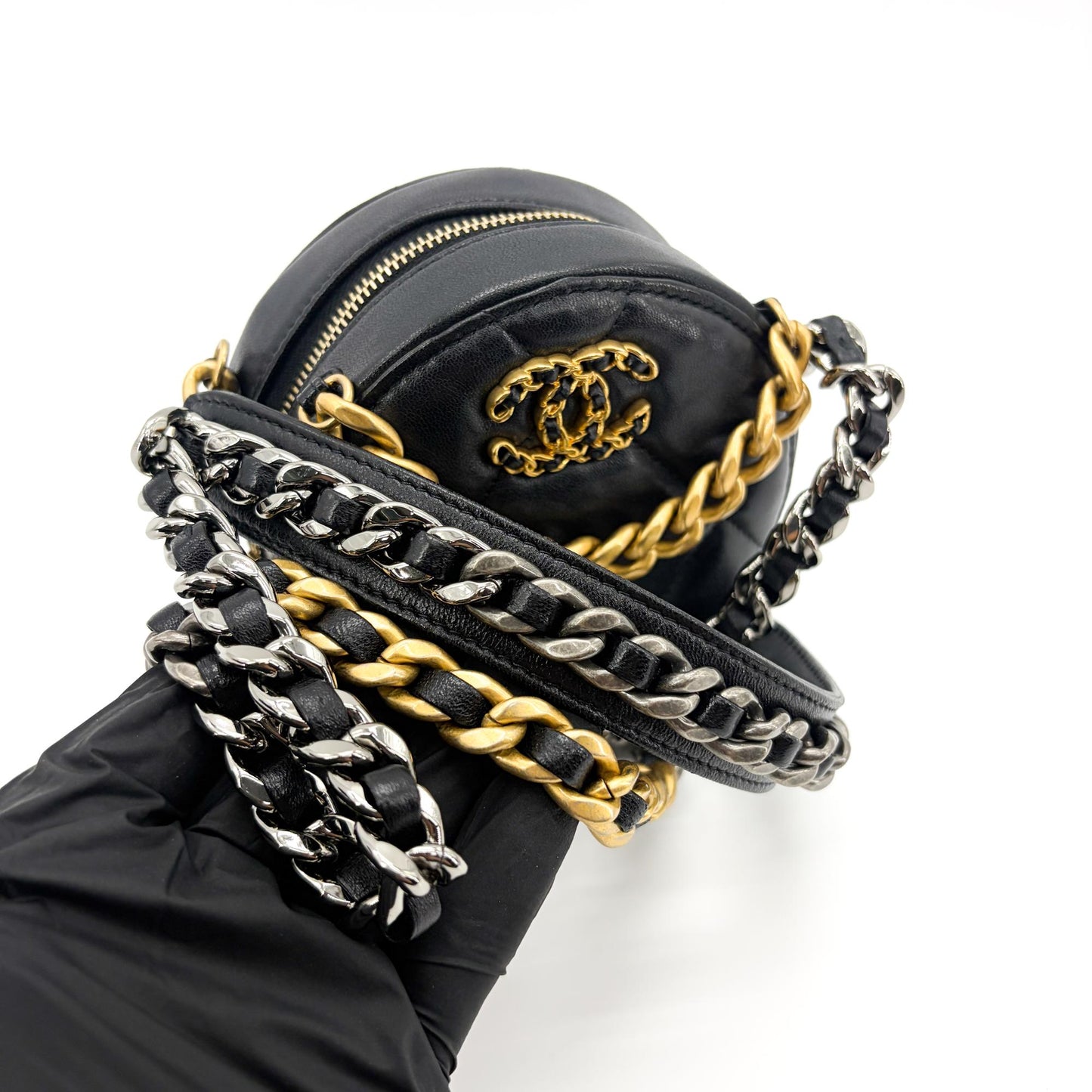 Chanel 19 Round Clutch with Chain Black